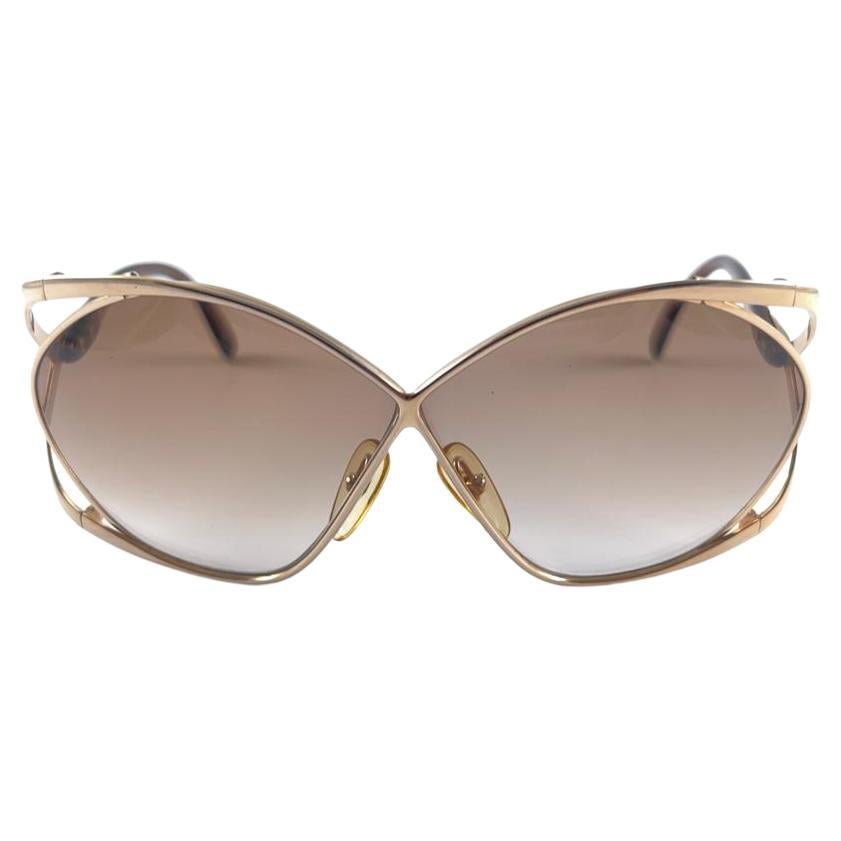 Nuovo Occhiali da sole vintage Dior 2056 Butterfly Gold & Brown 1980's Made In Austria in vendita