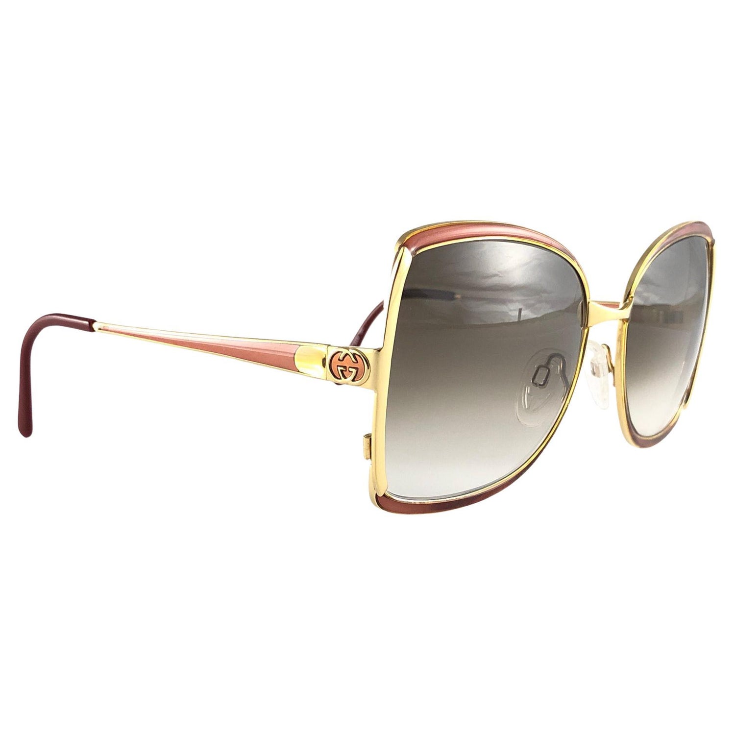 New Vintage Gucci 2228 Rose and Gold Accents Sunglasses 1980's Made in Italy  at 1stDibs