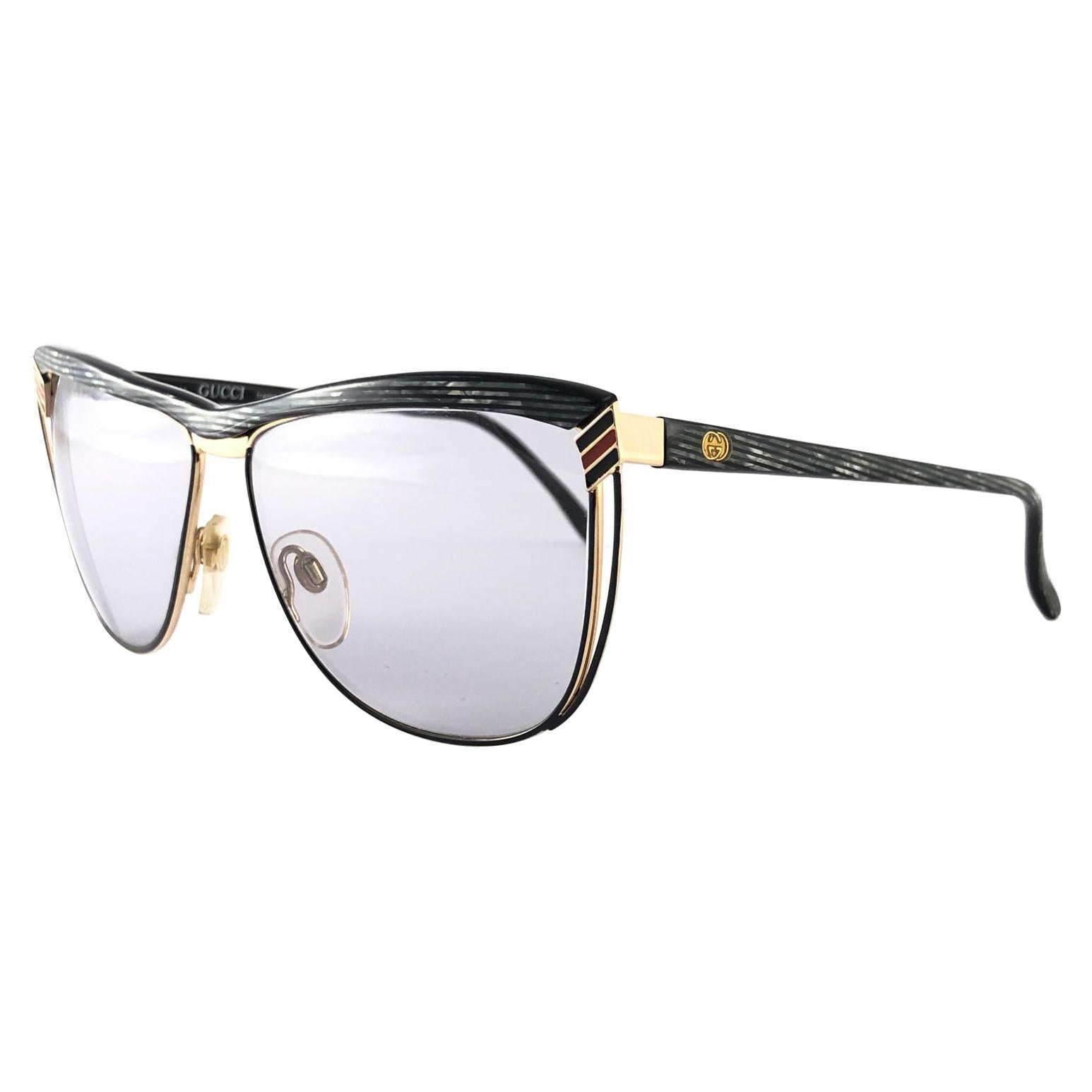 Gucci - Lunettes de soleil vintage marbrées grises 2300, fabriquées en Italie, années 1980, état neuf en vente