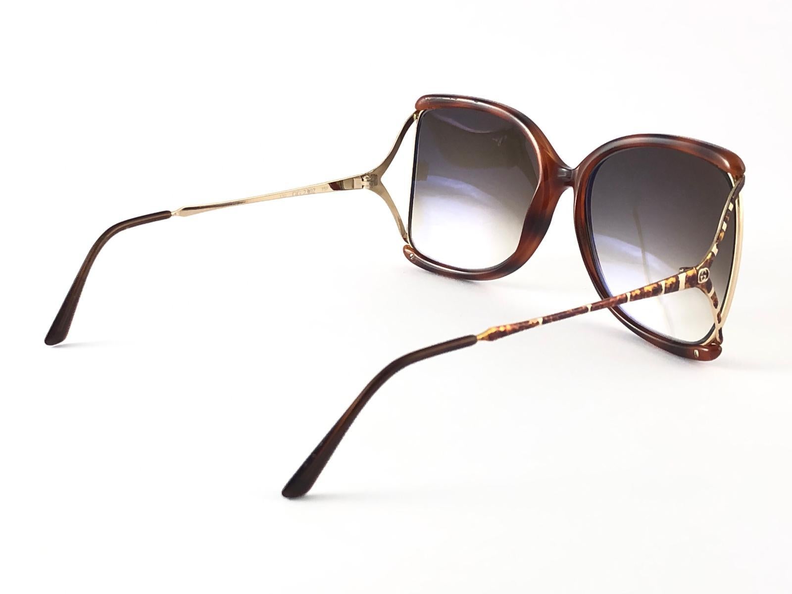 New Vintage Gucci 2302 Tortoise & Gold Accents Sunglasses 1980's Made in Italy 3