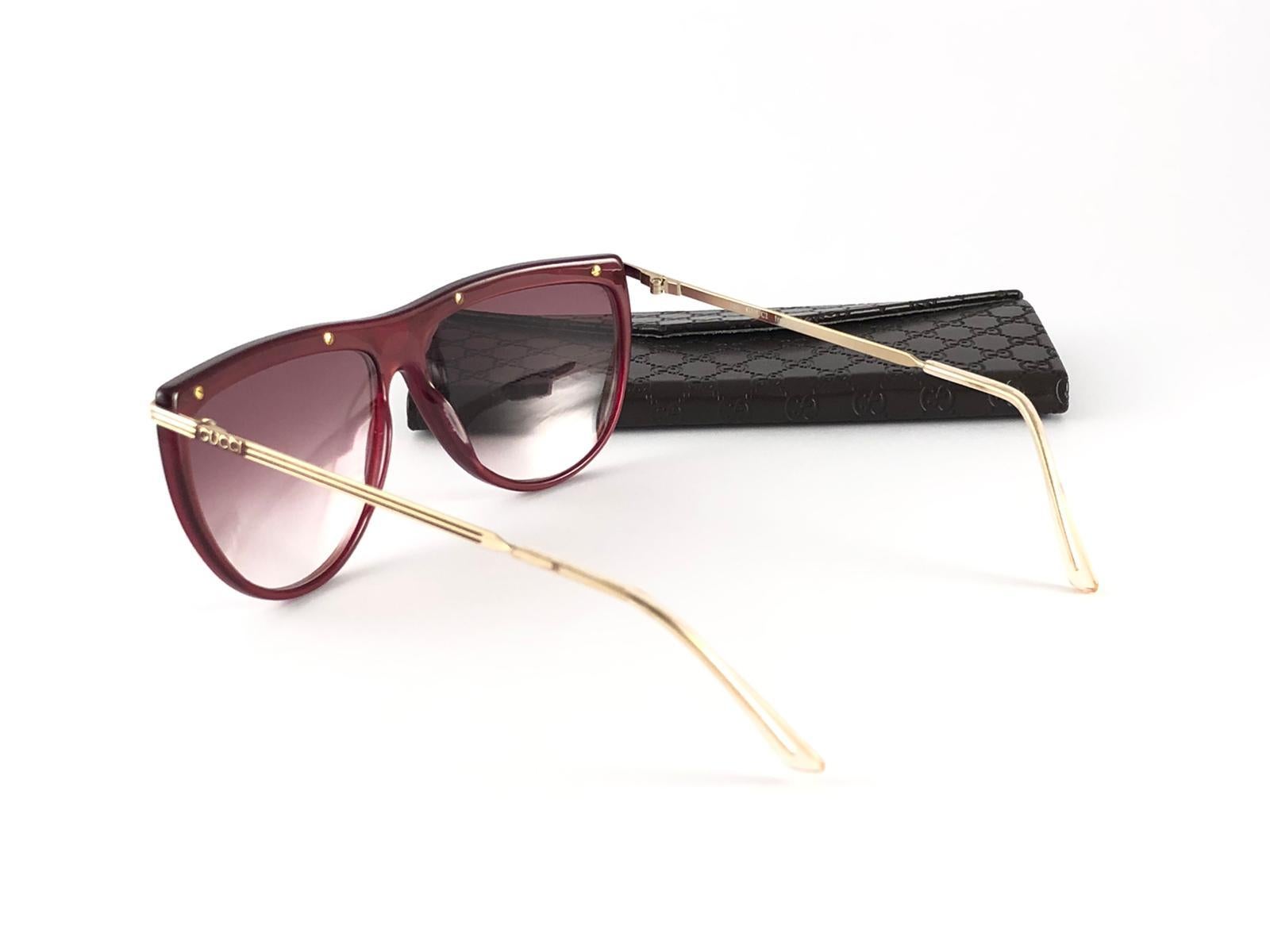 Women's New Vintage Gucci 2303 Burgundy & Gold Accents Sunglasses 1980's Made in Italy