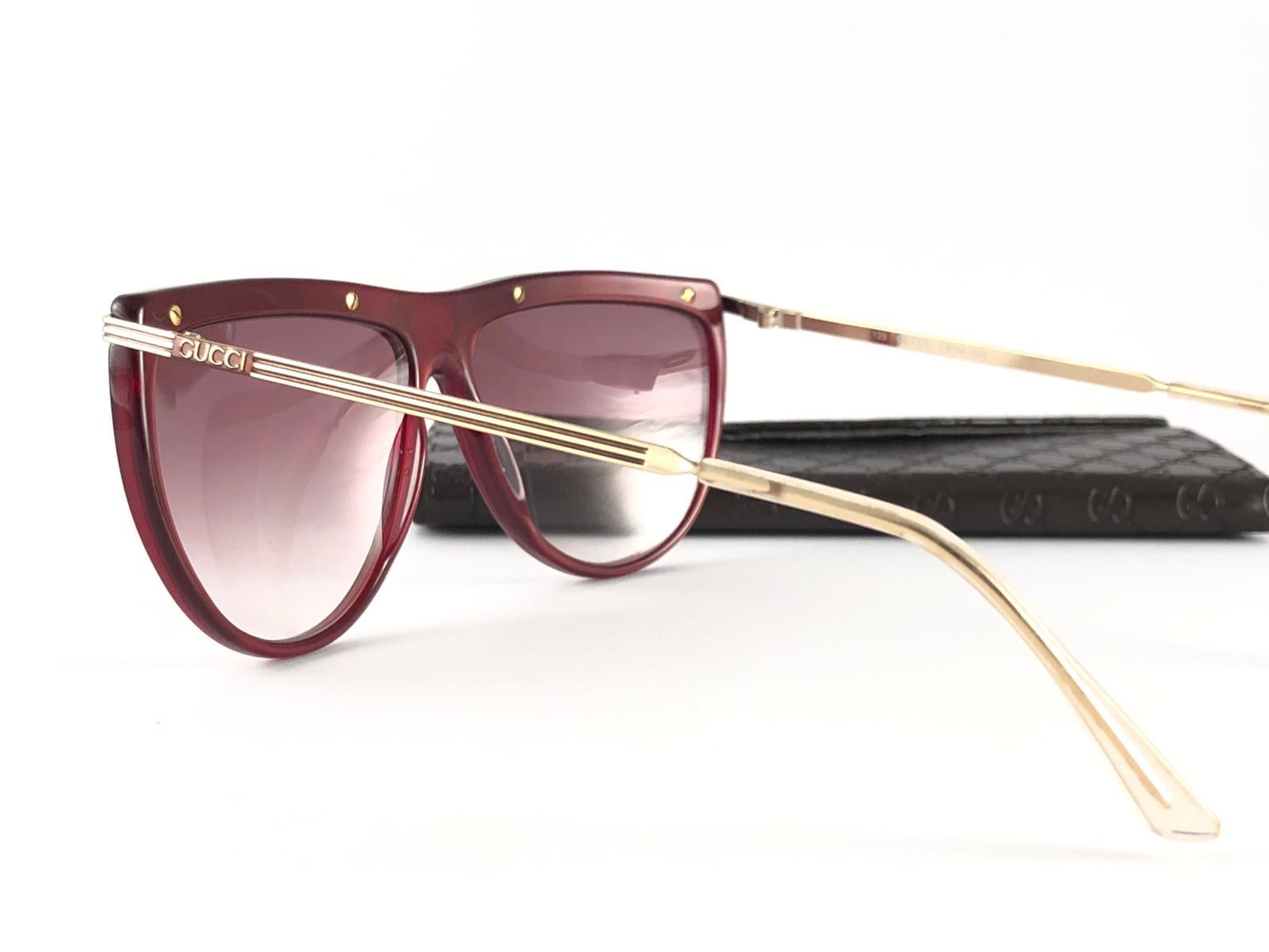 New Vintage Gucci 2303 Burgundy & Gold Accents Sunglasses 1980's Made in Italy 2