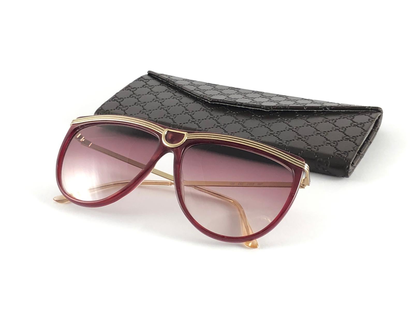 New Vintage Gucci 2303 Burgundy & Gold Accents Sunglasses 1980's Made in Italy 4