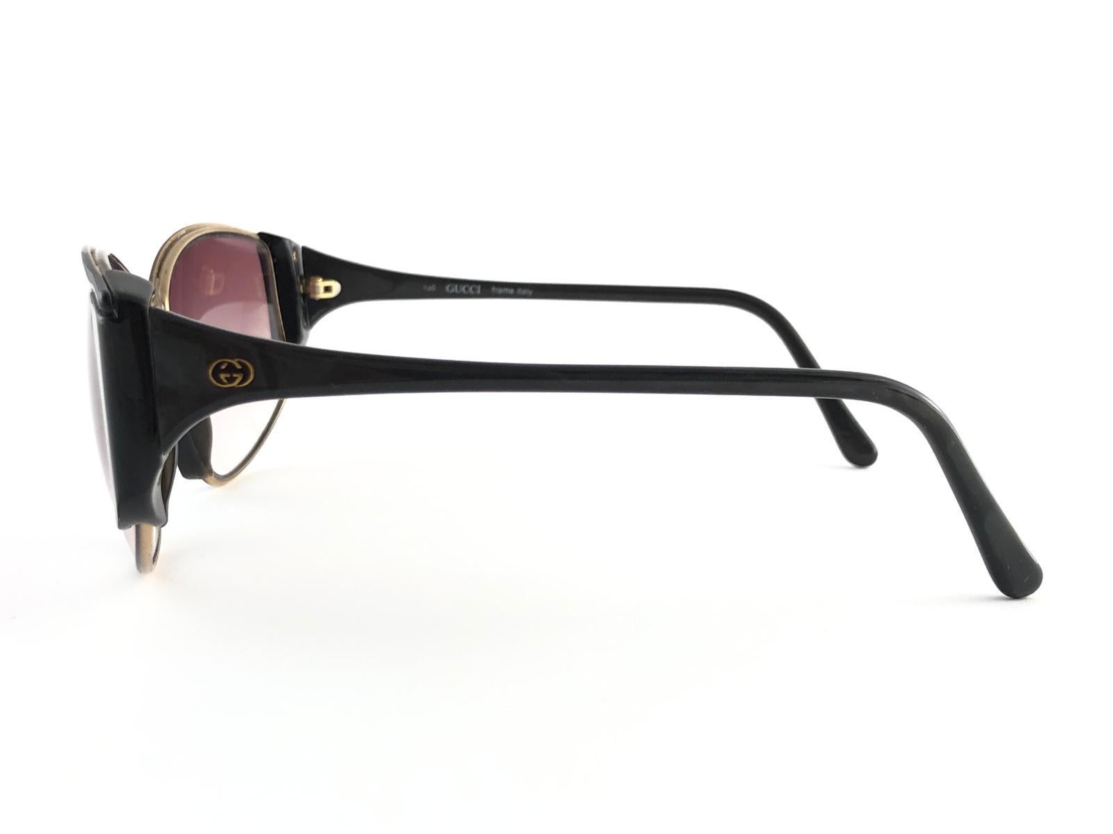 New Vintage Gucci 2308 Black Cat Eye Sunglasses 1980's Made in Italy For Sale 1