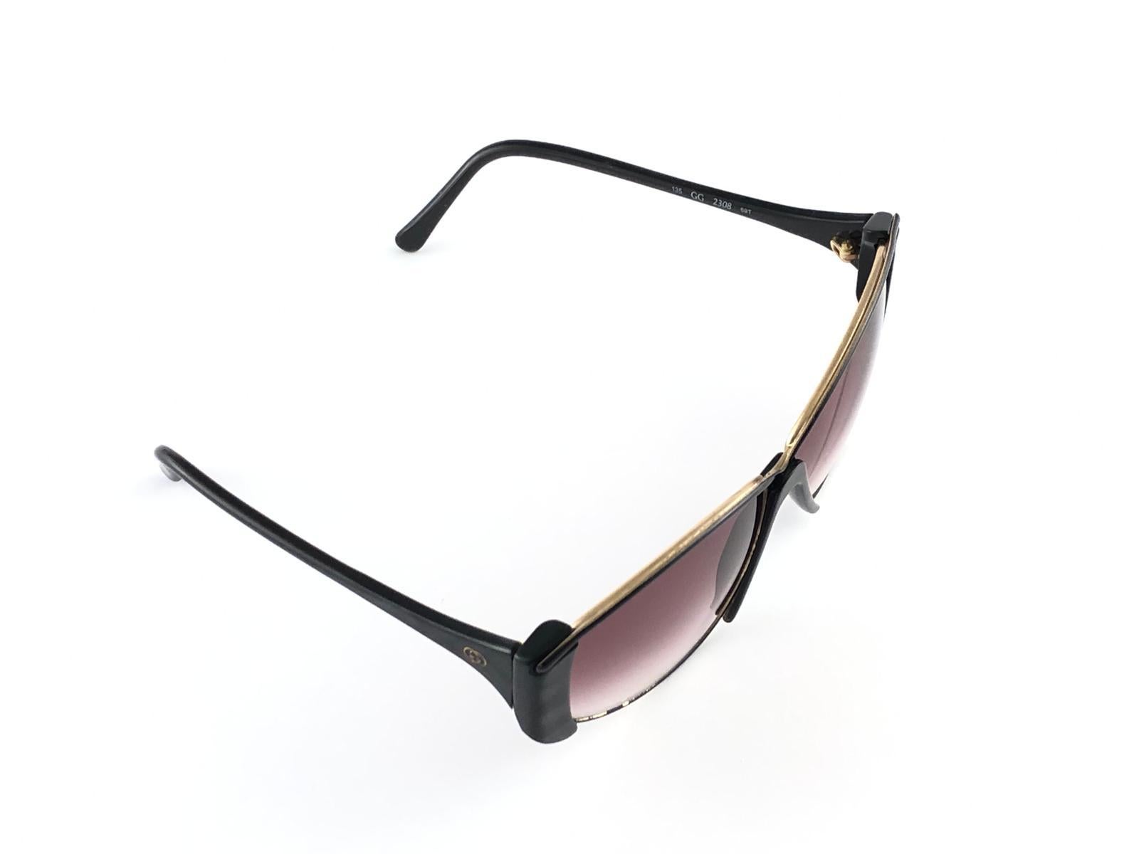 Neu Vintage Gucci 2308 Schwarze Cat Eye Sonnenbrille, 1980er Jahre, Made in Italy im Angebot 2