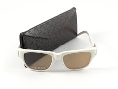 New Vintage Gucci 2412/S White Frame Brown Lenses Sunglasses 90's Italy Y2K