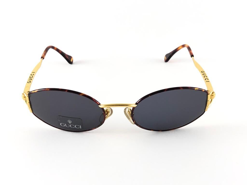 New Vintage Gucci 2602 Round Gold & Tortoise 1980's Made in Italy Sunglasses 2