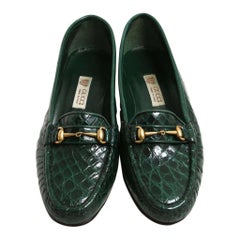 New Retro Gucci Emerald Green Crocodile Women's Loafers 36.5 B - US 6.5