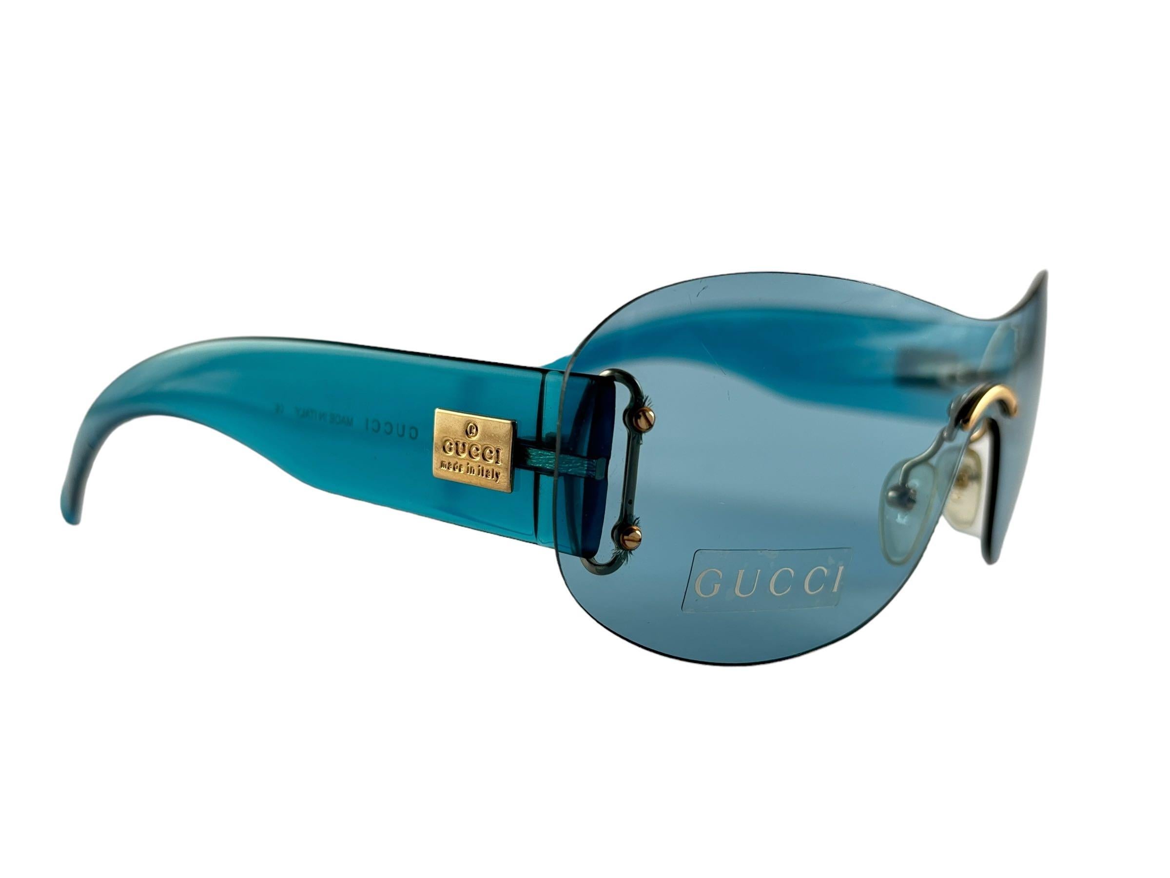 Blue New Vintage Gucci GG 2448 Turquoise Screen Sunglasses 1990's Made in Italy Y2K For Sale