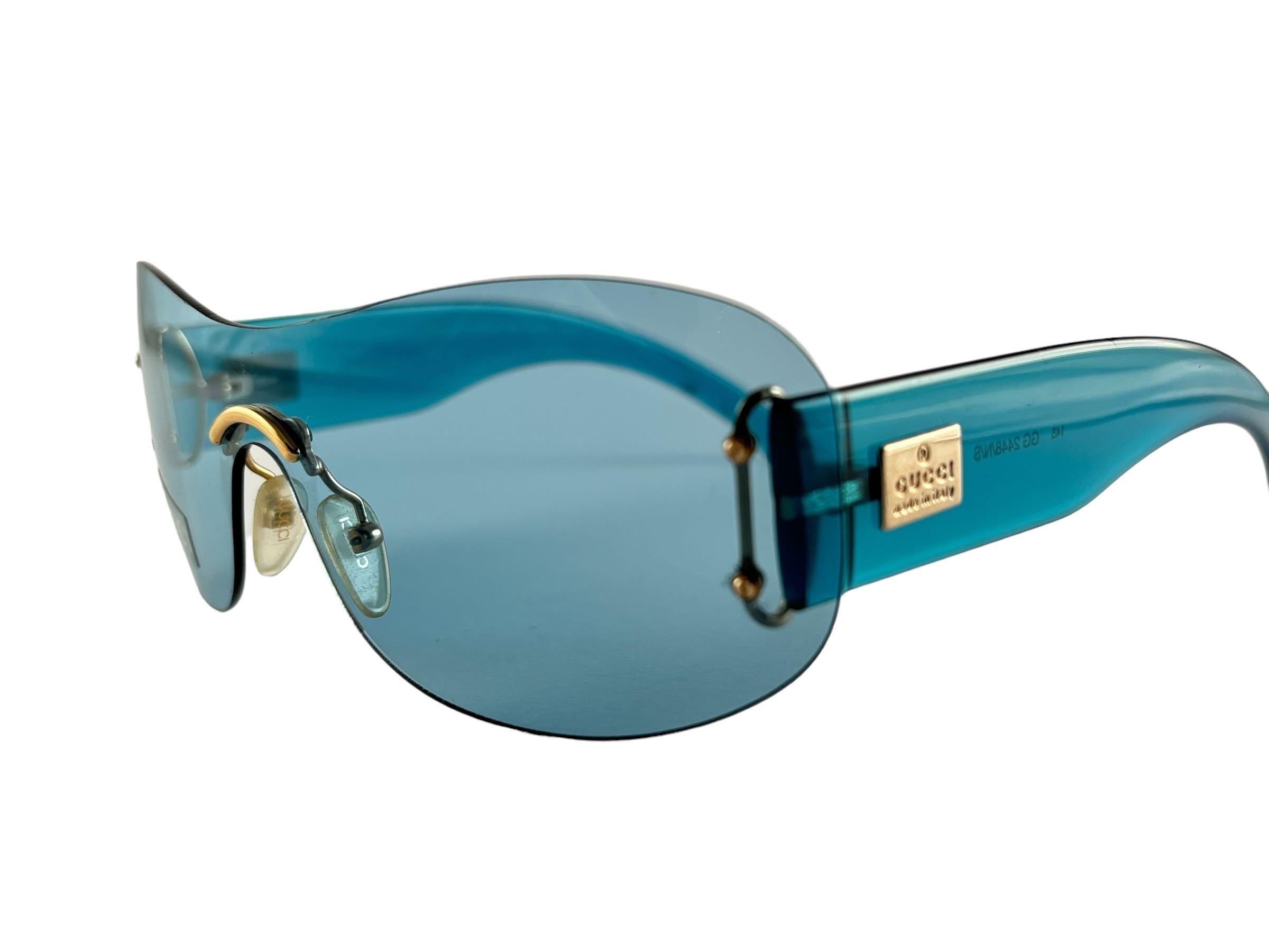 New Vintage Gucci GG 2448 Turquoise Screen Sunglasses 1990's Made in Italy Y2K For Sale 1