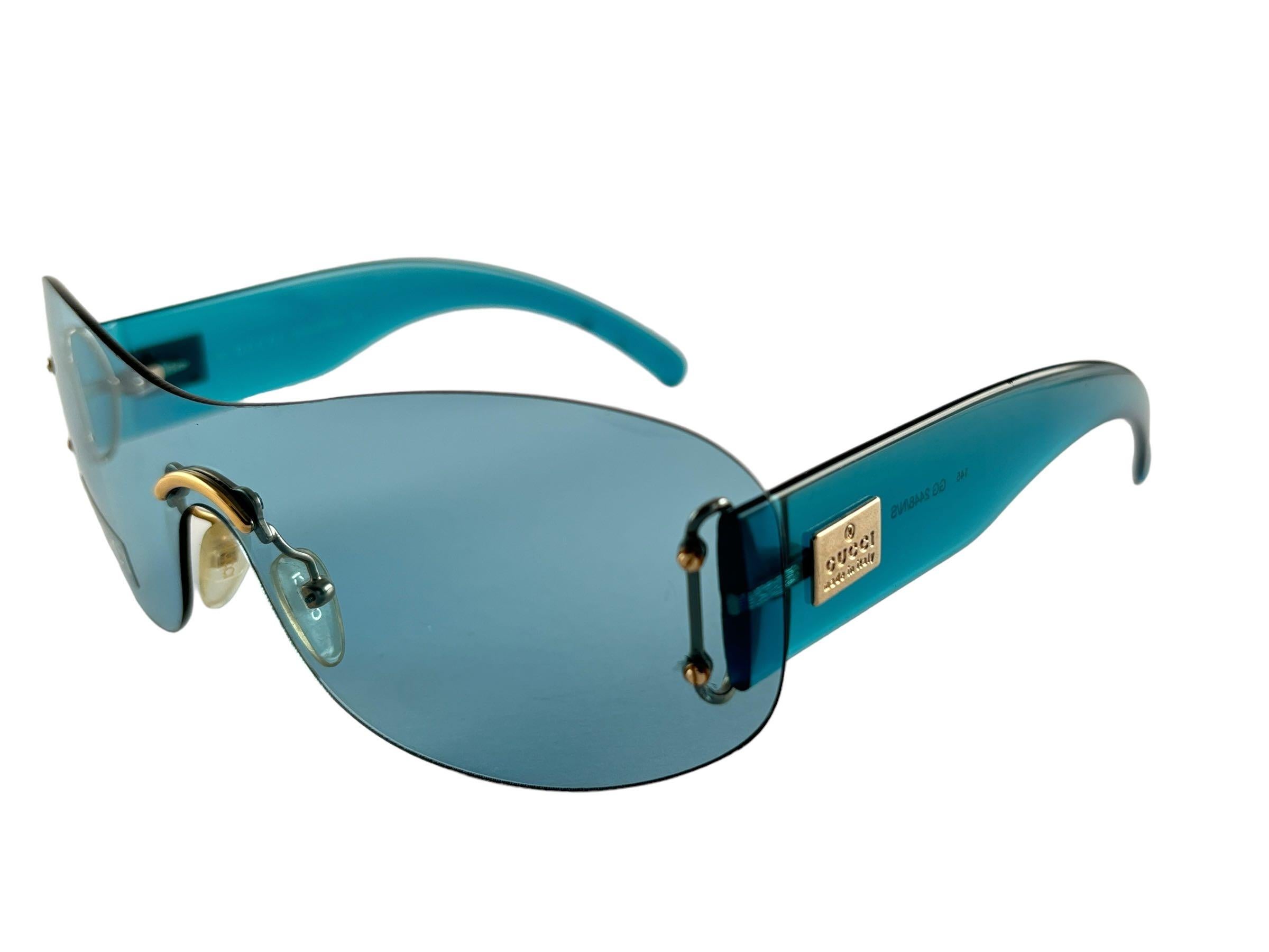 New Vintage Gucci GG 2448 Turquoise Screen Sunglasses 1990's Made in Italy Y2K For Sale 2