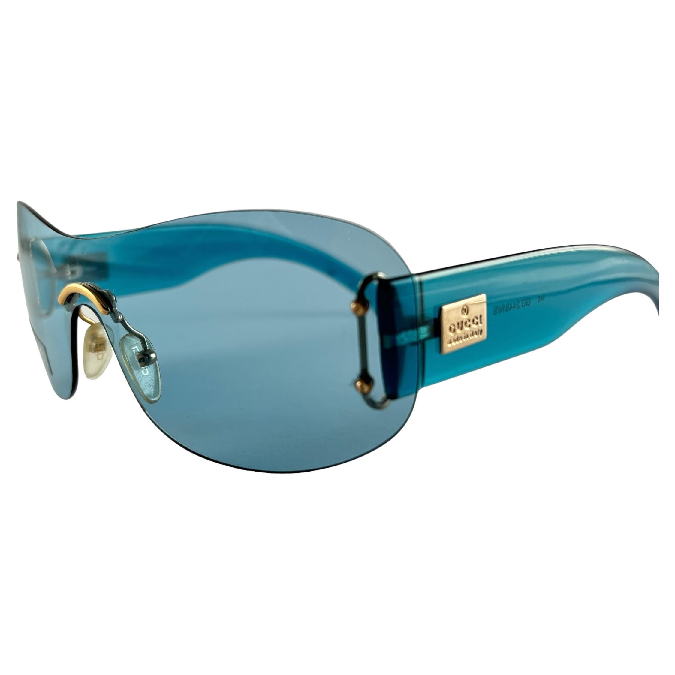 New Vintage Gucci GG 2448 Turquoise Screen Sunglasses 1990's Made in Italy Y2K For Sale