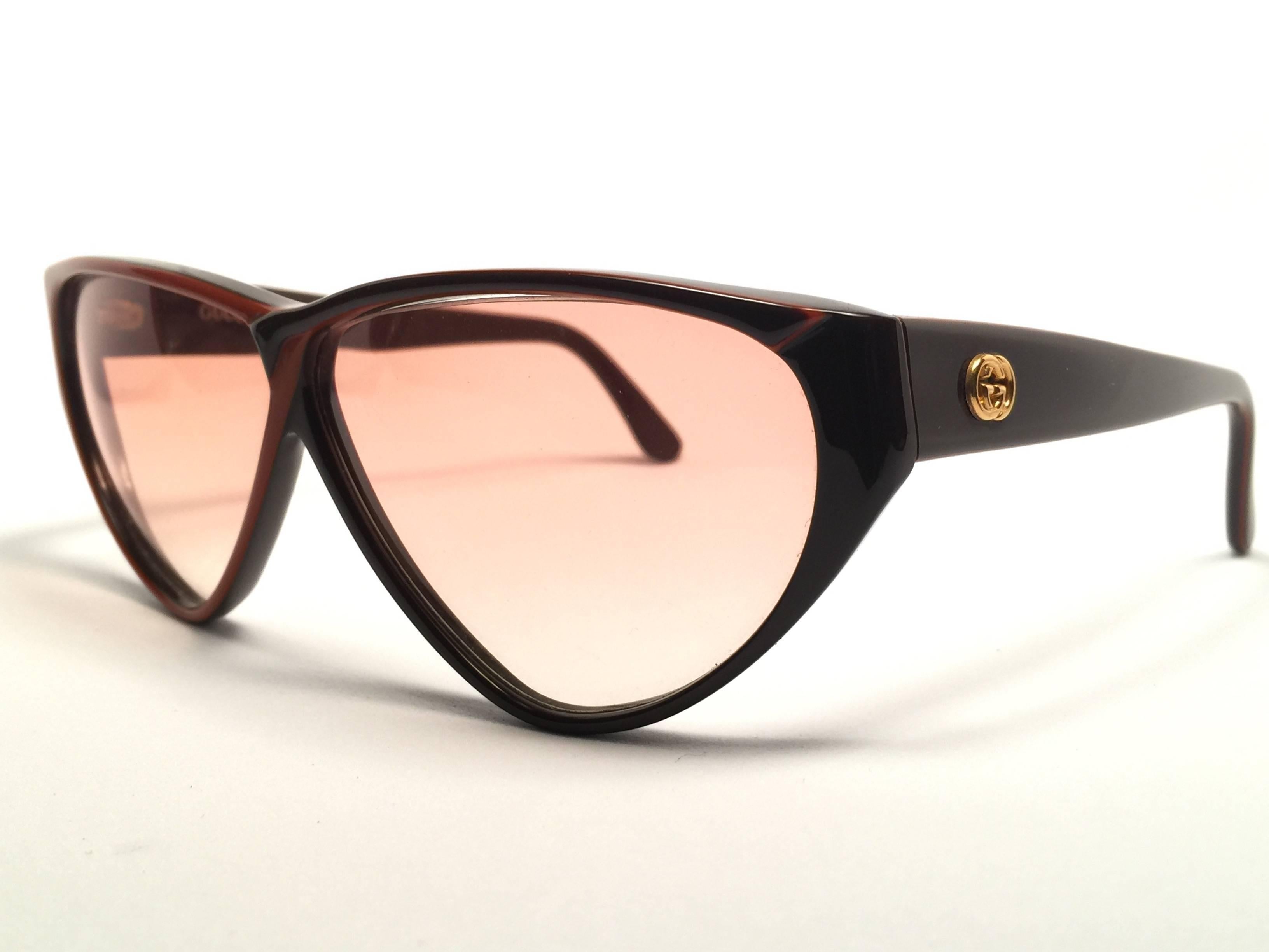 New Vintage Gucci GG Brown and Amber Sunglasses 1980's Made in Italy at  1stDibs
