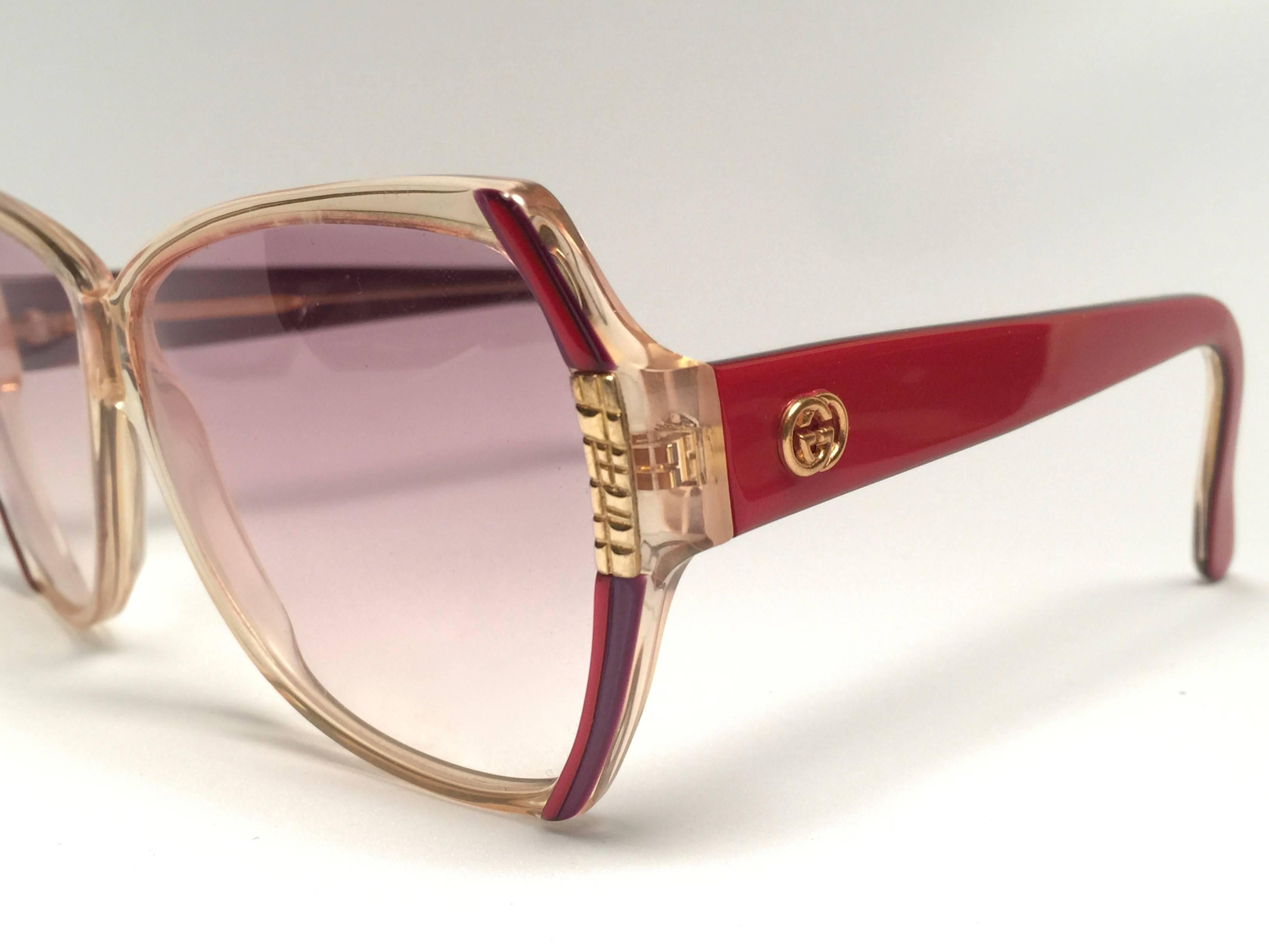 Women's or Men's New Vintage Gucci GG  Translucent Red Oversized Sunglasses 1980's Made in Italy