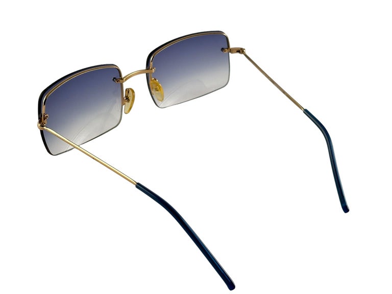 New Vintage Gucci GG1653 Blue Rimless Sunglasses 1990's Made in