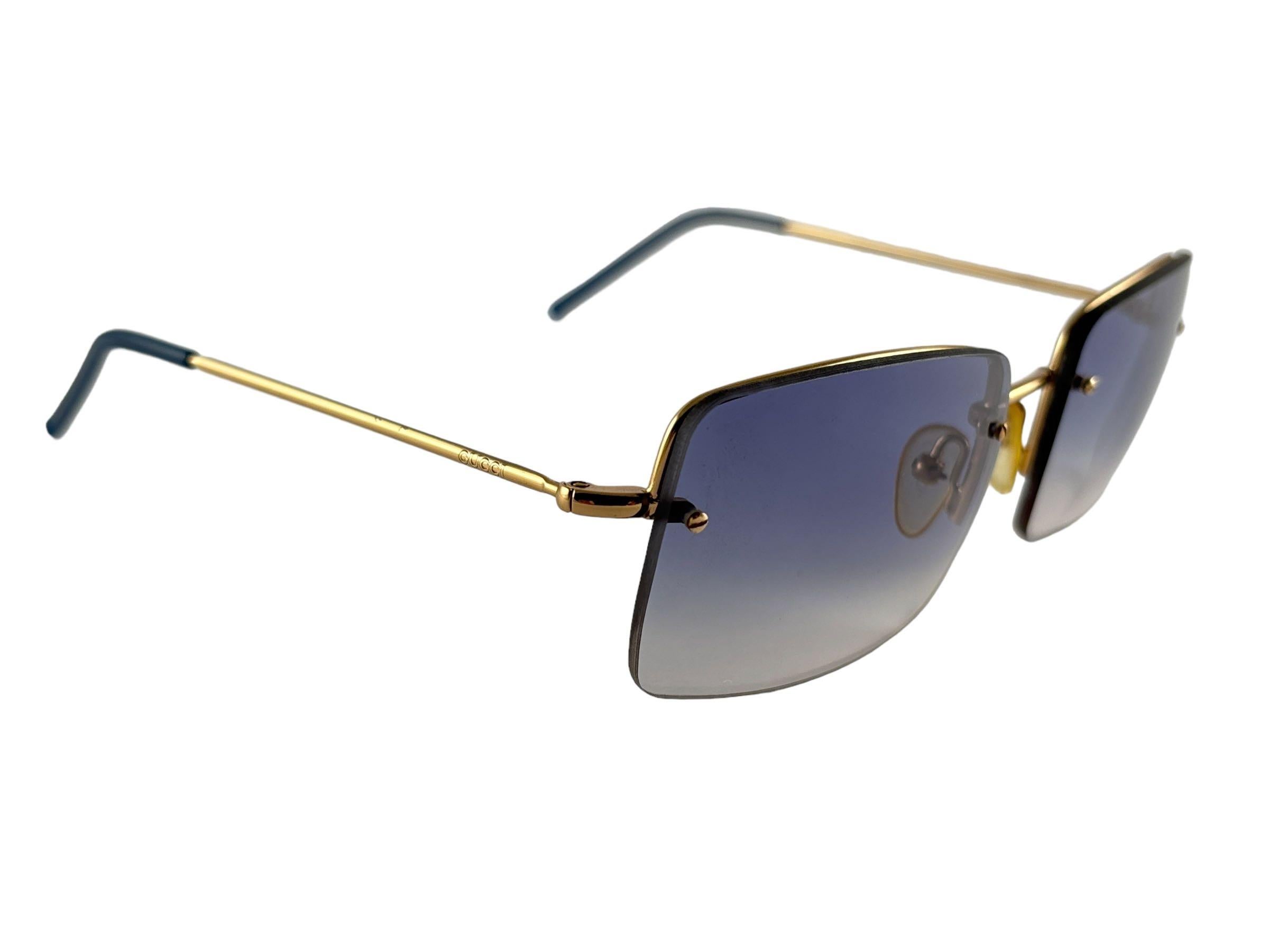 New Vintage Gucci GG1653 Blue Rimless Sunglasses 1990's Made in Italy Y2K 1