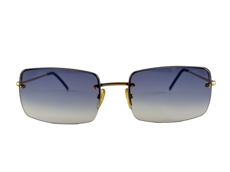 New Vintage Gucci GG1653 Blue Rimless Sunglasses 1990's Made in