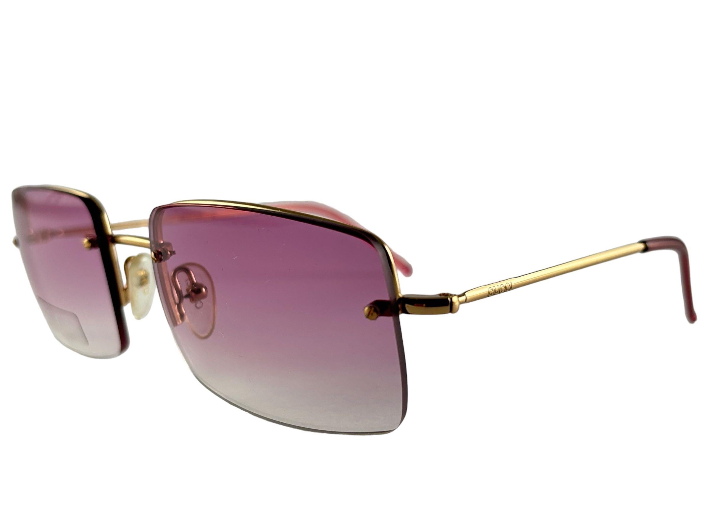 Marron New Vintage Gucci GG1653 Rose Rimless Sunglasses 1990's Made in Italy Y2K