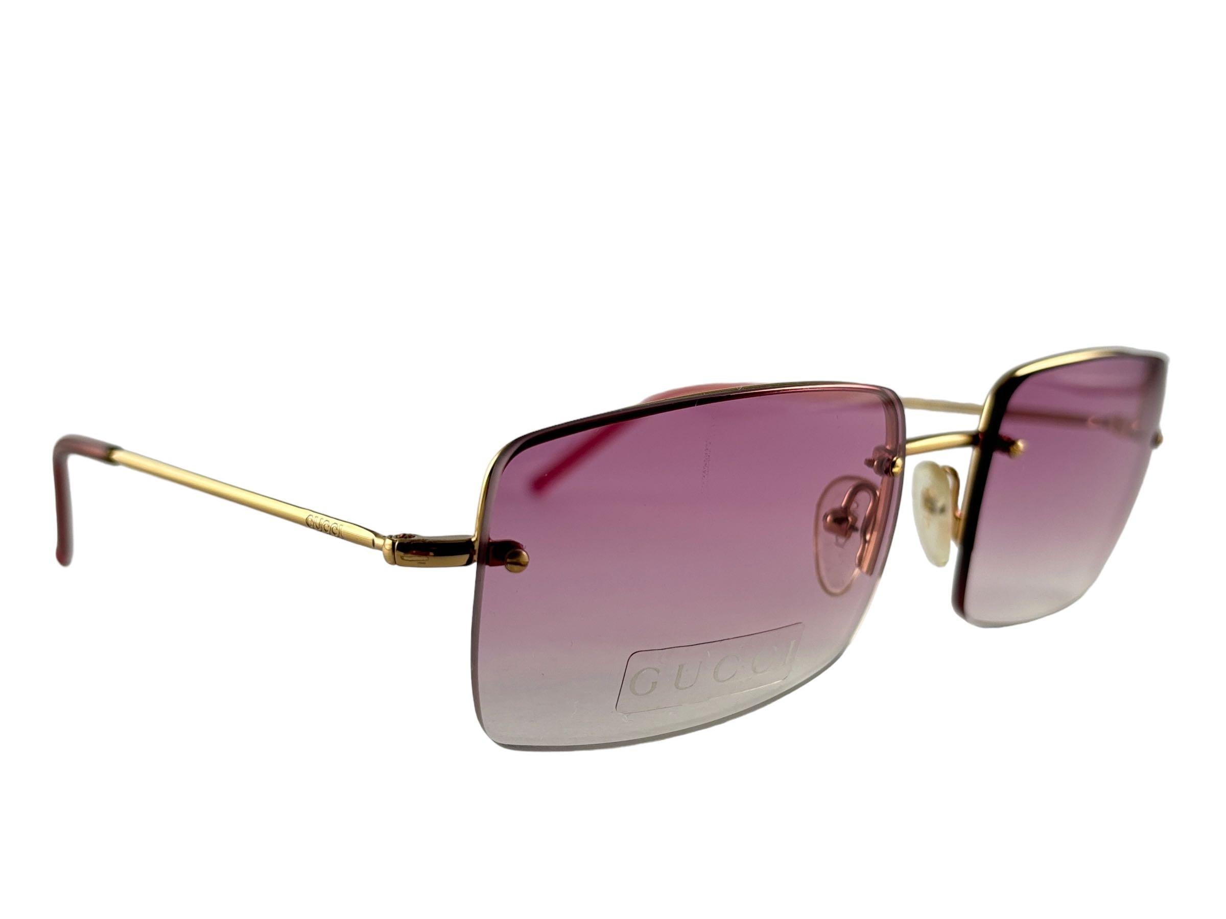  New Vintage Gucci GG1653 Rose Rimless Sunglasses 1990's Made in Italy Y2K Pour femmes 