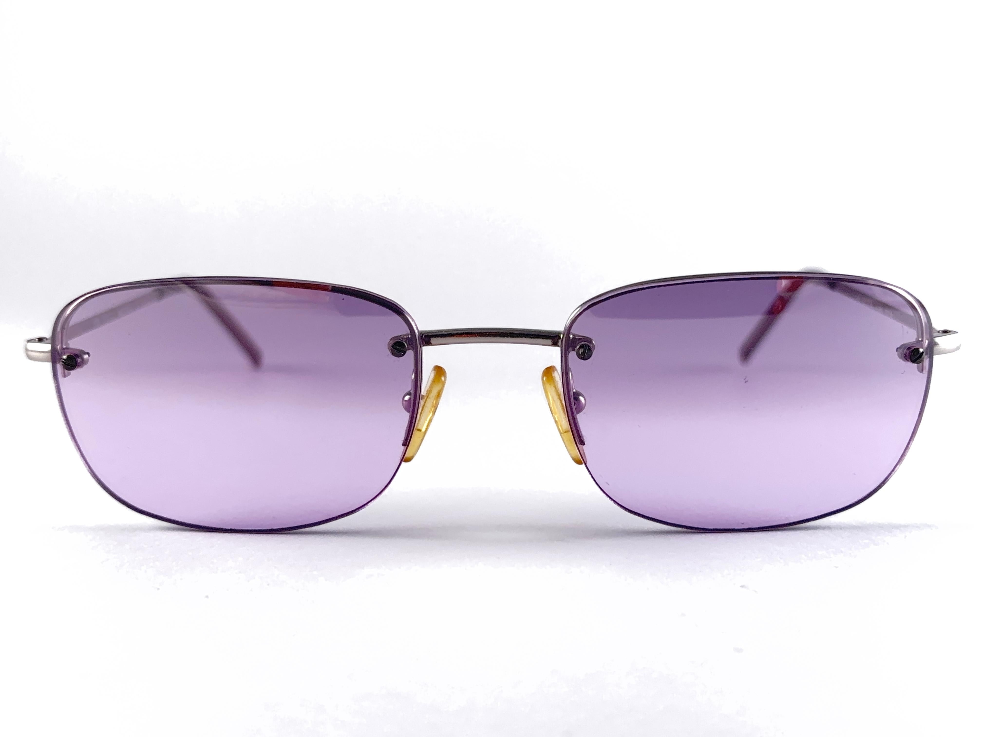 Violet New Vintage Gucci GG1676 Purple Semi Rimless Sunglasses 1990's Made in Italy Y2K en vente