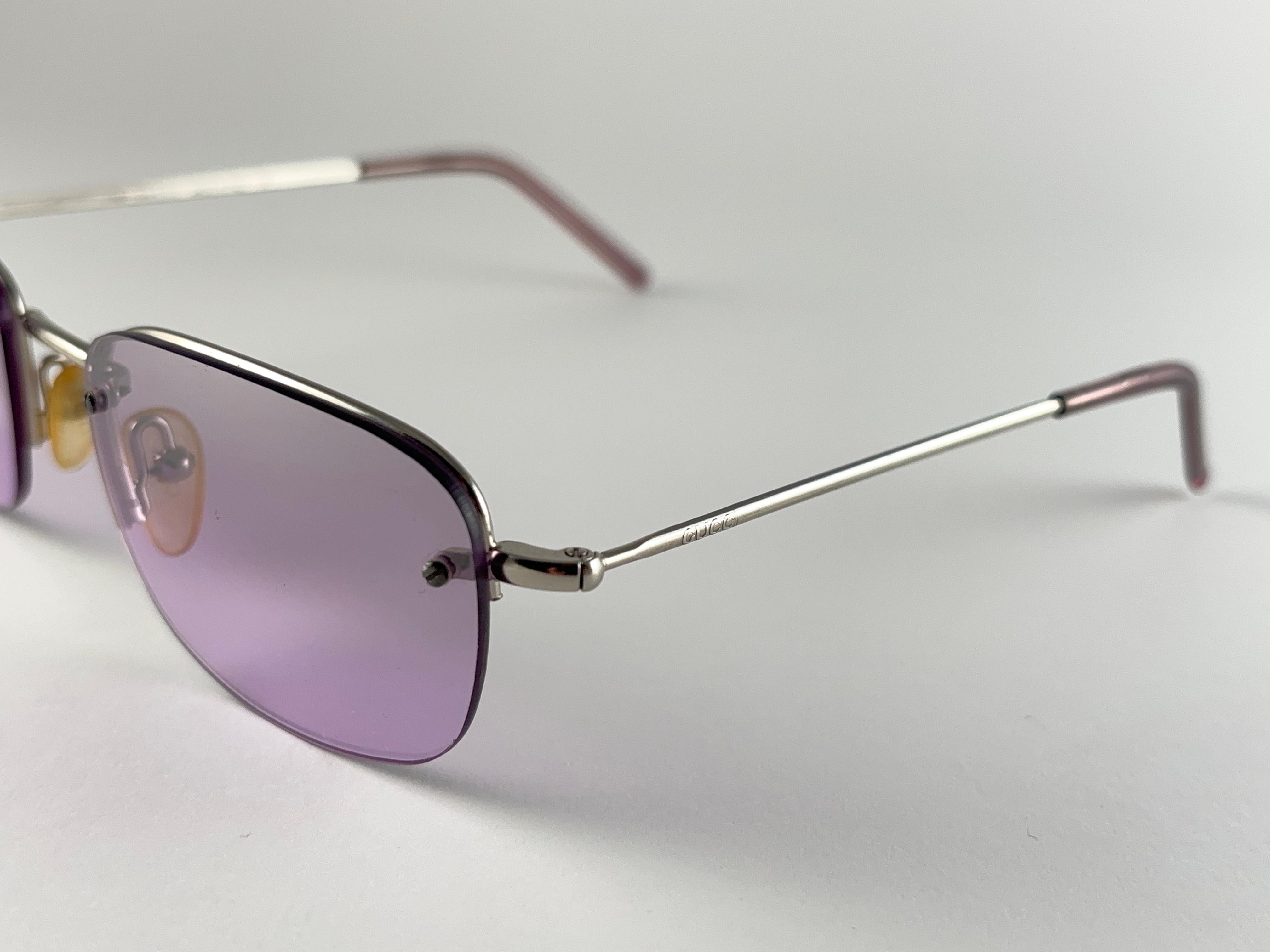 New Vintage Gucci GG1676 Purple Semi Rimless Sunglasses 1990's Made in Italy Y2K Pour femmes en vente