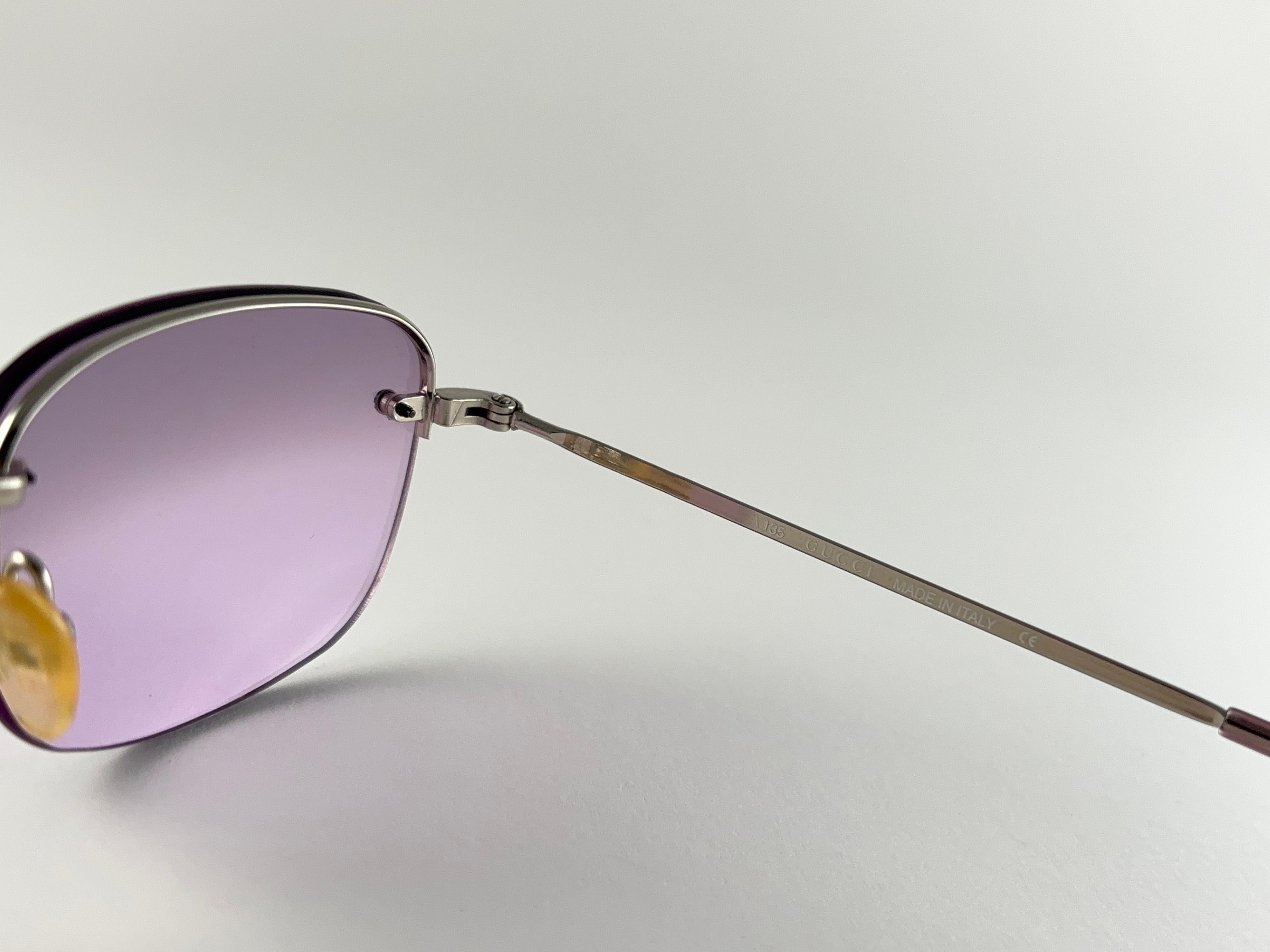 New Vintage Gucci GG1676 Purple Semi Rimless Sunglasses 1990's Made in Italy Y2K en vente 1