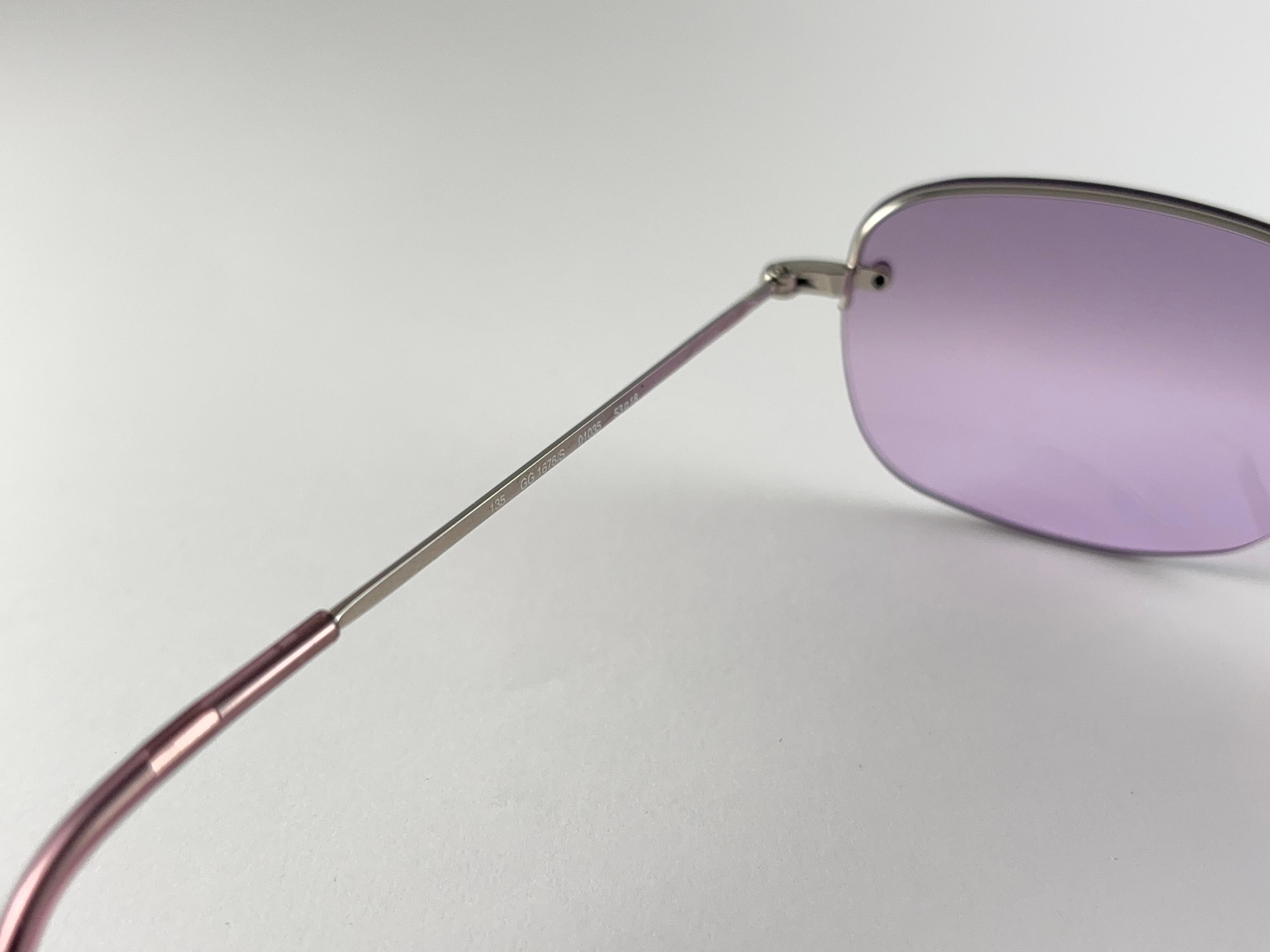 New Vintage Gucci GG1676 Purple Semi Rimless Sunglasses 1990's Made in Italy Y2K en vente 2