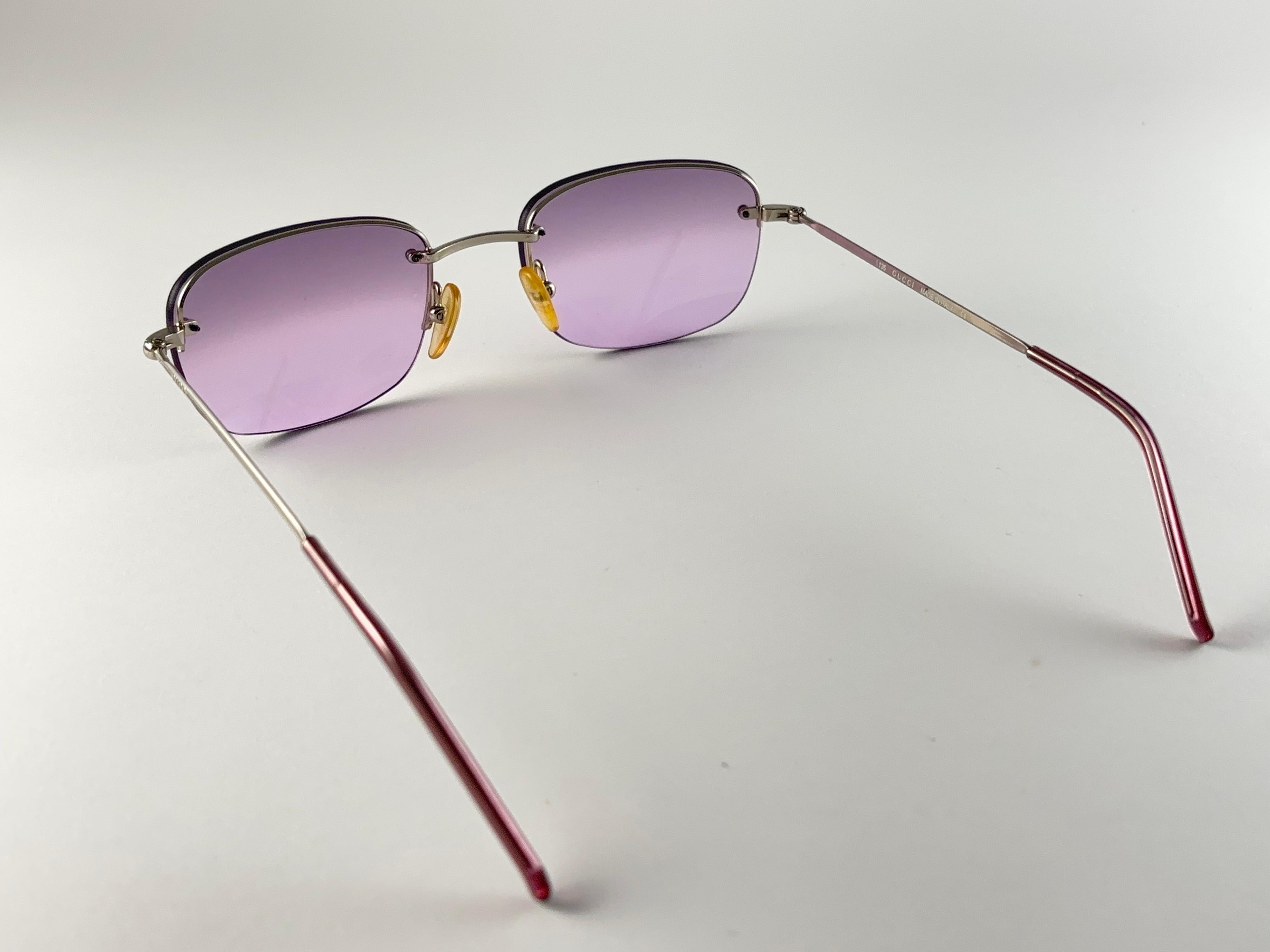 New Vintage Gucci GG1676 Purple Semi Rimless Sunglasses 1990's Made in Italy Y2K en vente 3