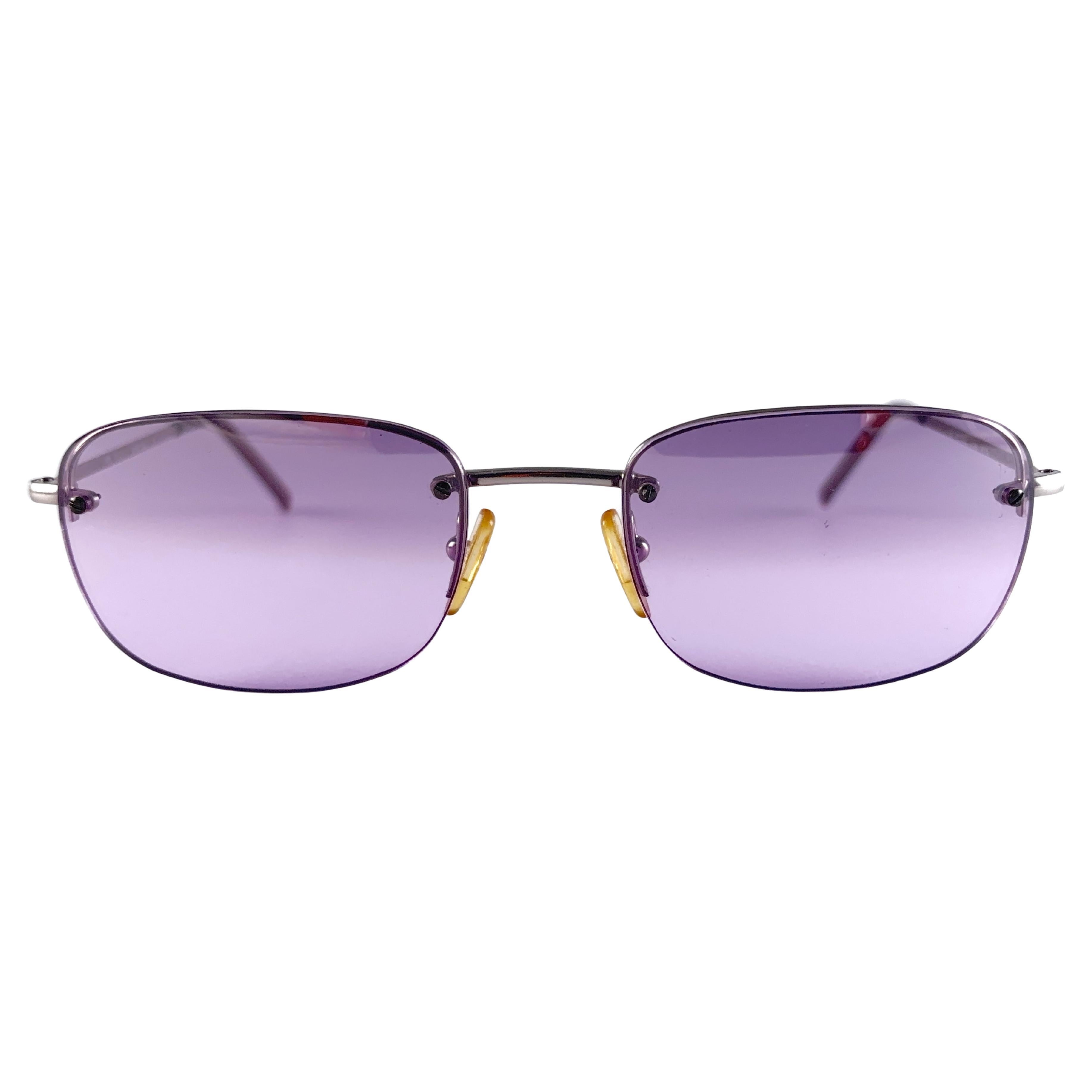 New Vintage Gucci GG1676 Purple Semi Rimless Sunglasses 1990's Made in Italy Y2K en vente