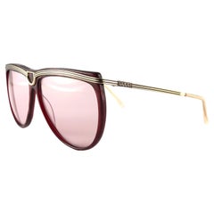 New Vintage Gucci 2303 Gold & Burgundy Accents Sunglasses 1980's Made in Italy