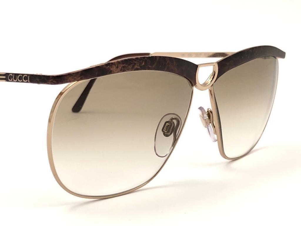 Women's or Men's New Vintage Gucci Gold & Marbled Accents Sunglasses 1980's Made in Italy