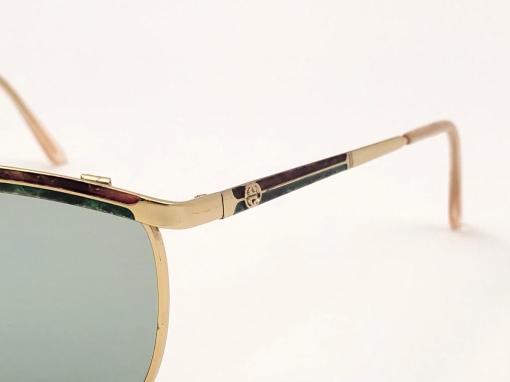 Gray New Vintage Gucci Gold & Marbled Accents Sunglasses 1980's Made in Italy For Sale