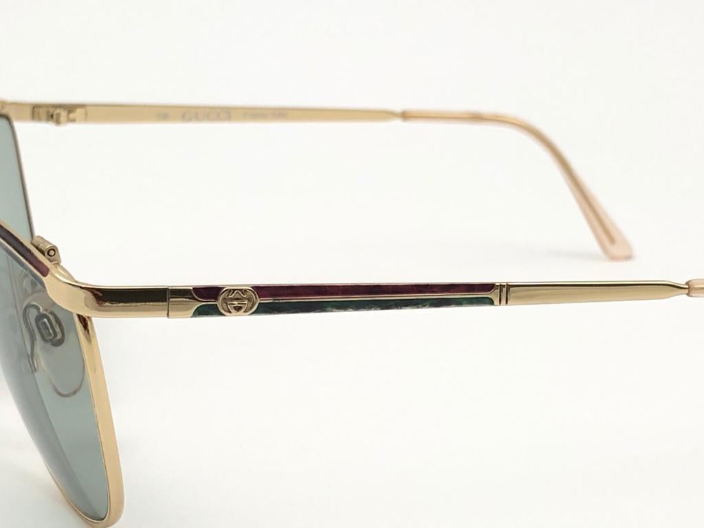 New Vintage Gucci Gold & Marbled Accents Sunglasses 1980's Made in Italy In New Condition For Sale In Baleares, Baleares