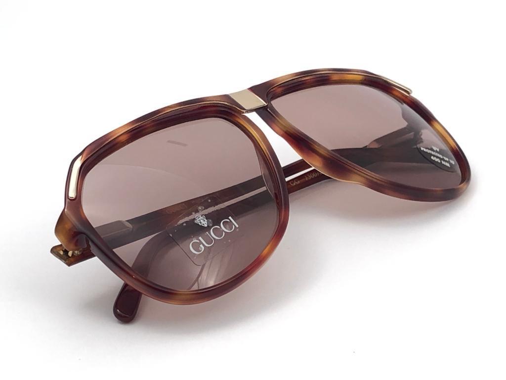New Vintage Gucci Tortoise Aviator Sunglasses 1980's Made in Italy 2