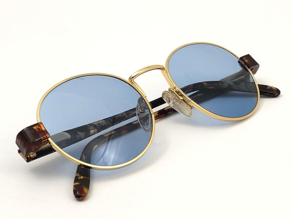 Women's or Men's New Vintage Gucci Tortoise & Gold Sunglasses 1980's Made in Italy