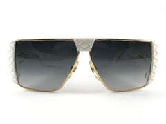 New Vintage Helena Rubinstein White & Gold Quilted Sunglasses France