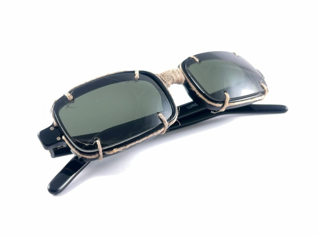 New Vintage Idc 1017  Manila Rope Black Rectangular Sunglasses 1990'S France For Sale 9
