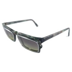 New Vintage IDC 767 Green Marbled Rectangular Sunglasses 1980's Made in France