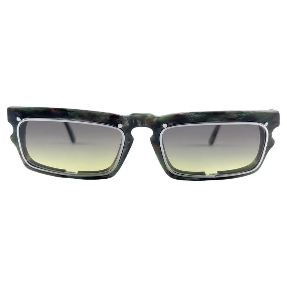 Neu Vintage IDC 767 Rechteckige Vintage-Sonnenbrille mit grünem Marmor, 1980er Jahre, hergestellt in Frankreich  im Angebot