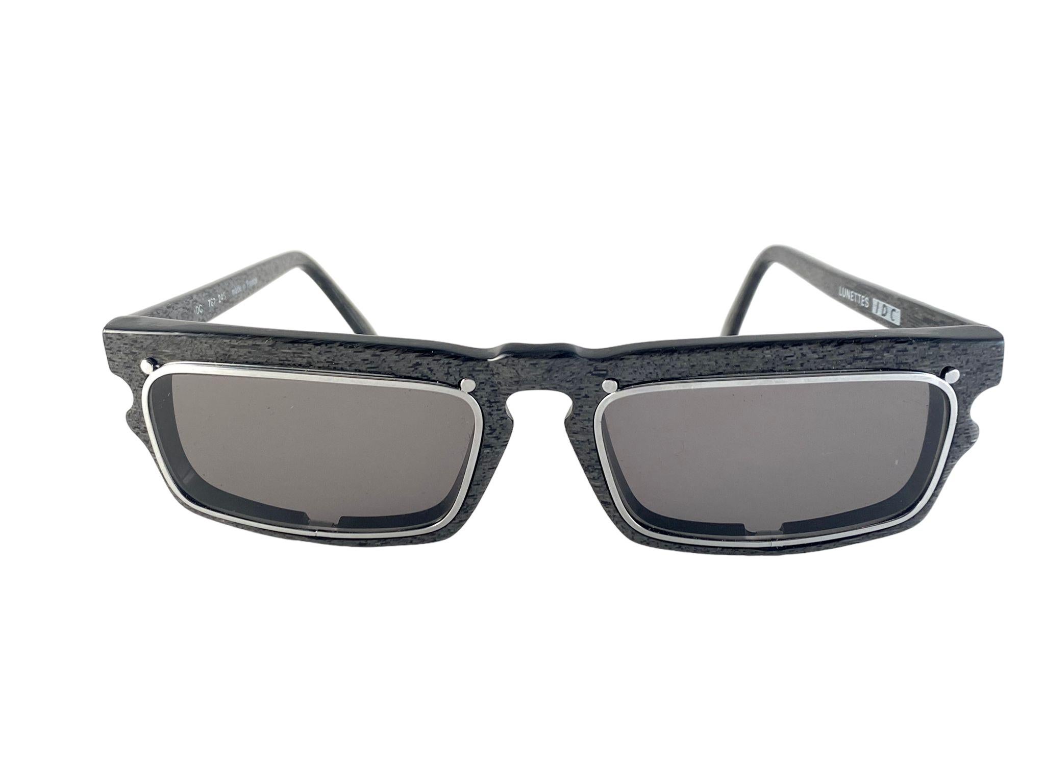 New Vintage IDC 767 Grey Marbled Rectangular Sunglasses 1980's Made in France For Sale 5