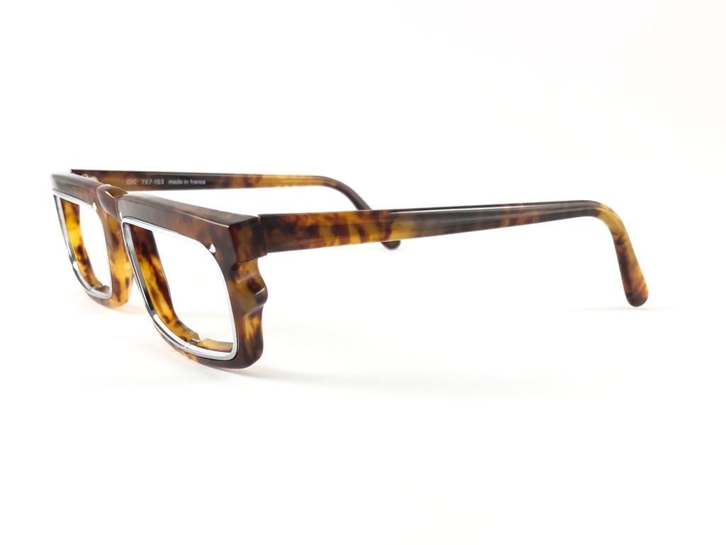 New Vintage IDC 767 Tortoise Rectangular Sunglasses 1980's Made in France For Sale 3