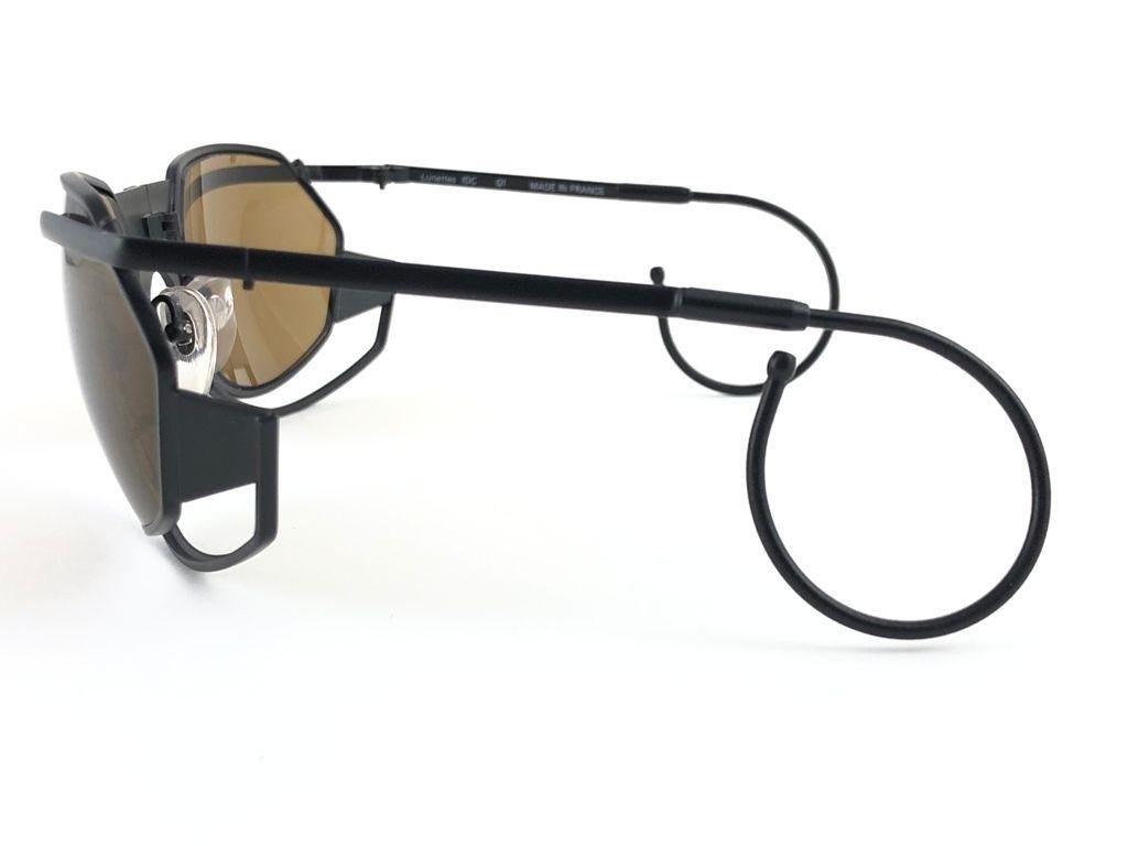 Brown New Vintage IDC G1 Marithe Francois Girbaud Folding Black mate Sunglasses France For Sale