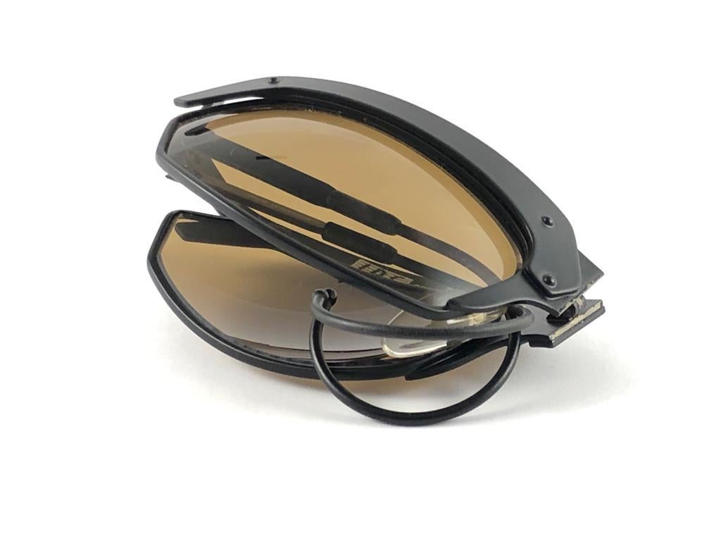 Brown New Vintage IDC G1 Marithe Francois Girbaud Folding Black Sunglasses France