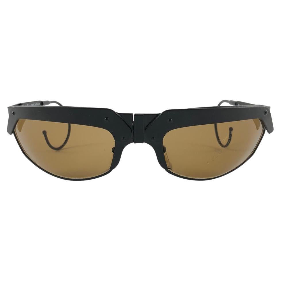 New Vintage IDC G1 Marithe Francois Girbaud Folding Black Sunglasses France For Sale