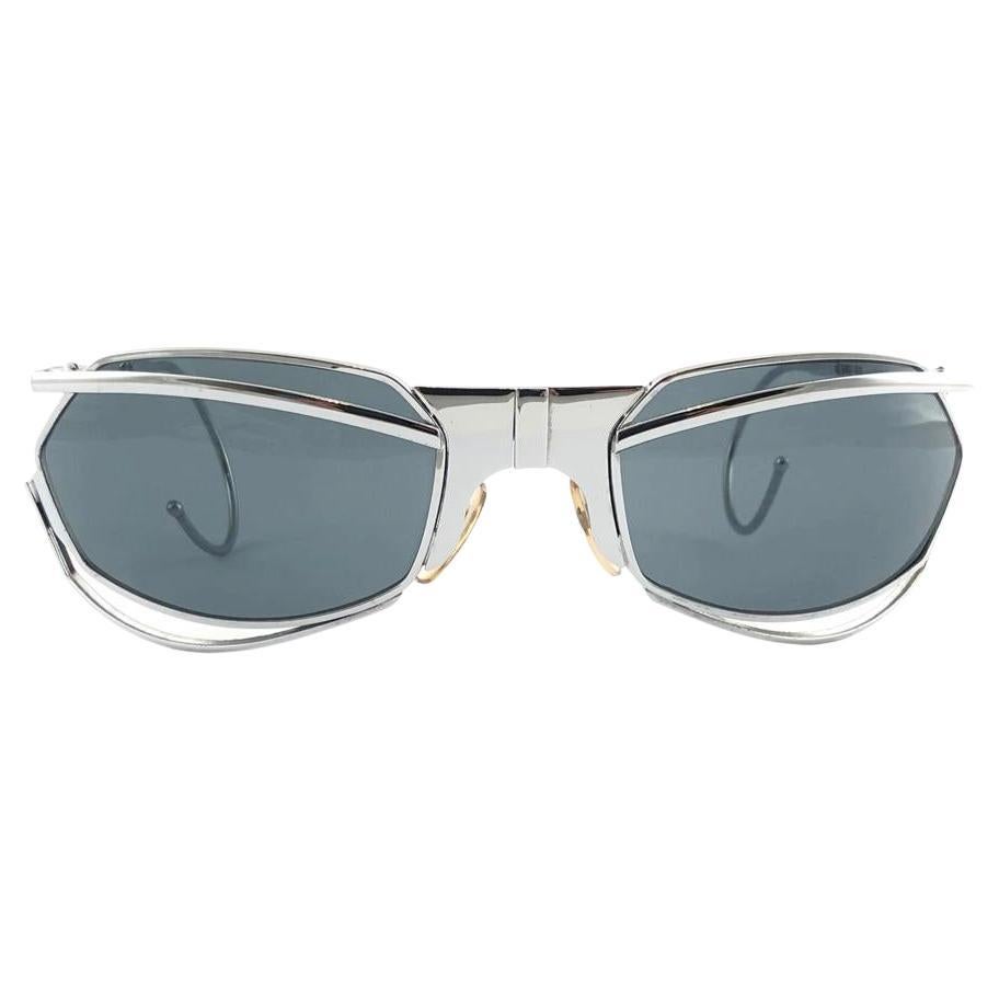 New Vintage IDC G1 Marithe Francois Girbaud Folding Silver Sunglasses France en vente