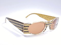 Nuovi occhiali da sole vintage IDC Lunettes 619 Black & Gold Glitter Mask 1980's France