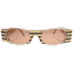 New Vintage IDC Lunettes 619 Black & Gold Glitter Mask 1980's Sunglasses France