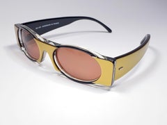 Nuovi occhiali da sole vintage IDC Lunettes 619 Black & Gold Mask anni '80 Francia