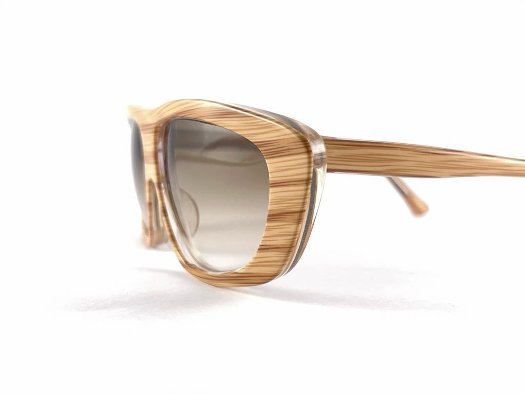 Brown New Vintage IDC Translucent & Wood Pattern Gradient Lenses Sunglasses 80s France For Sale