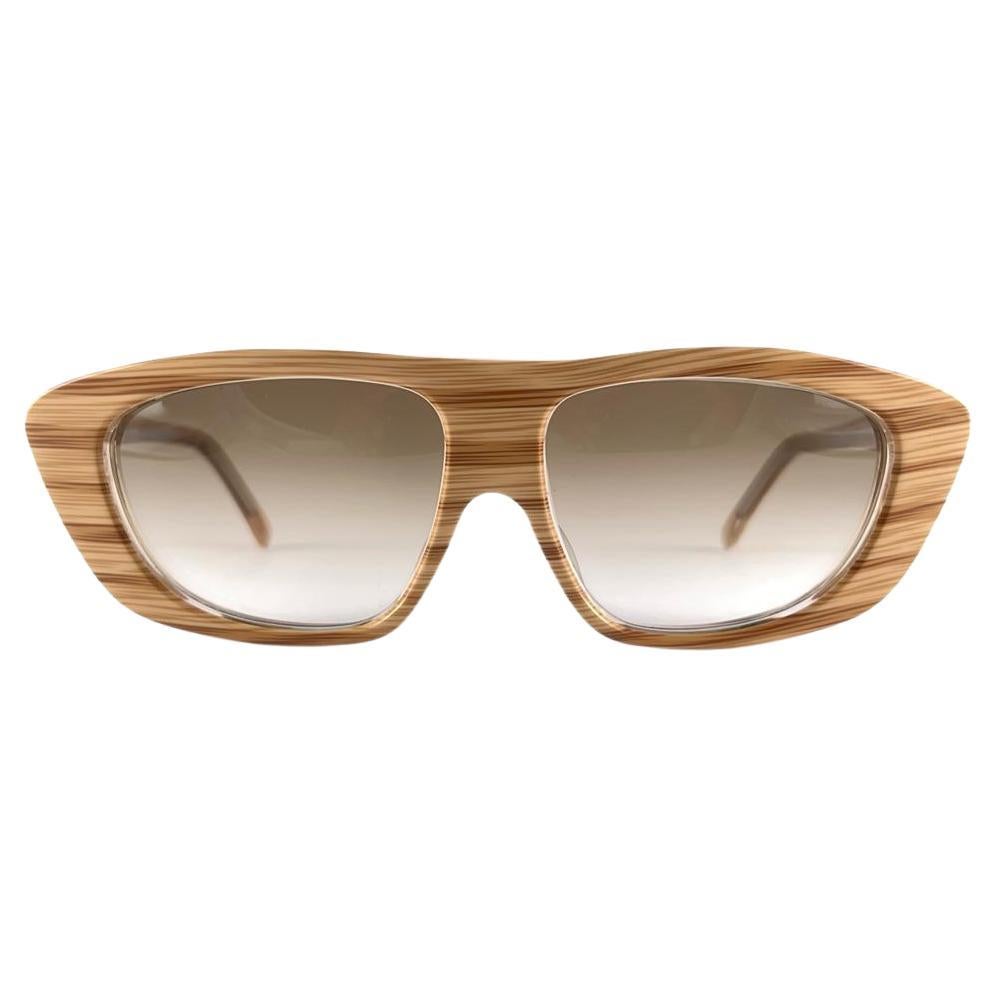 New Vintage IDC Translucent & Wood Pattern Gradient Lenses Sunglasses 80s France For Sale